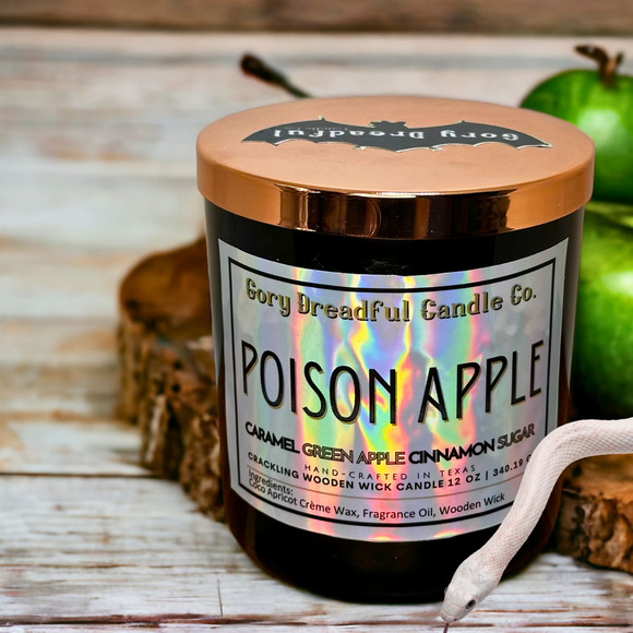 Poison Apple Crackling Wooden Wick Candle: Caramel Green Apple Cinnamon Sugar - Picture 4 of 10